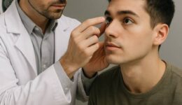 Optometrist fitting a young adult with advanced 2025 silicone hydrogel contact lenses at West Broward Eyecare Associates.