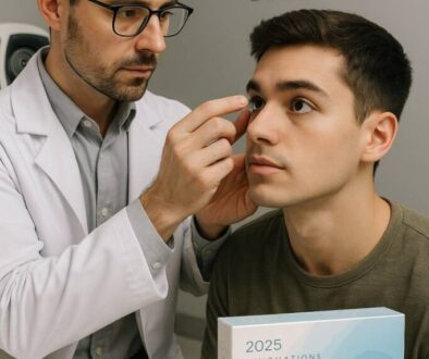 Optometrist fitting a young adult with advanced 2025 silicone hydrogel contact lenses at West Broward Eyecare Associates.