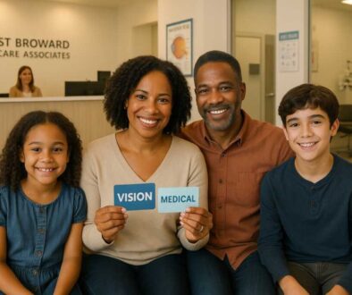 Tamarac family consulting with West Broward Eyecare Associates about vision insurance versus medical insurance coverage for comprehensive eye care
