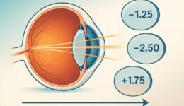 Medical illustration depicting how light focuses in the eye with different prescription strengths, showing the natural progression of vision changes over time