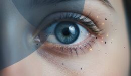 Sudden Vision Loss Symptoms and Warning Signs - Emergency Eye Care Close-up medical illustration of human eye showing symptoms of sudden vision loss including curtain-like shadow, floaters, and peripheral flashes - representing emergency eye conditions requiring immediate care