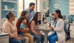 Family receiving comprehensive eye care consultation at West Broward Eyecare Associates, demonstrating multi-generational vision care services in Tamarac, Florida