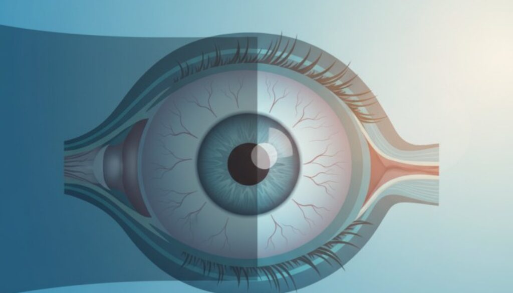 Medical illustration of an eye showing vision loss symptoms with partial shadow effect, representing the urgency of seeking immediate care for sudden vision changes