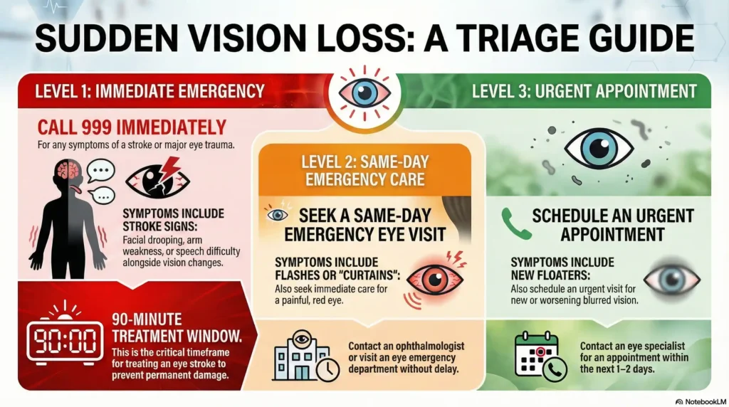 Emergency Triage Flowchart for Sudden Vision Loss Symptoms.