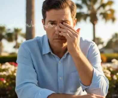 Person experiencing sudden flashing lights and vision changes needing same-day eye care in Tamarac