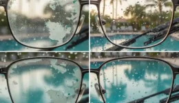 Comparison of damaged eyeglass lenses vs premium lenses in Florida humidity and sun