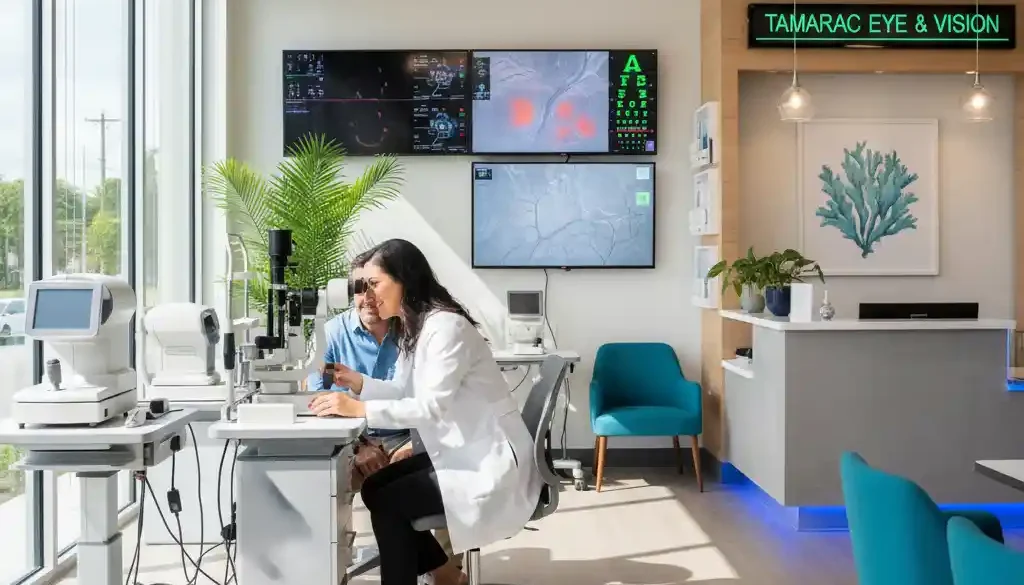 Comprehensive eye exam in Tamarac FL with optometrist using advanced diagnostic equipment.