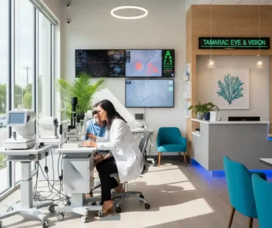 Comprehensive eye exam in Tamarac FL with optometrist using advanced diagnostic equipment.