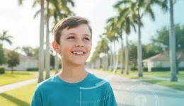 Child outdoors with clear vision without glasses illustrating orthokeratology (Ortho-K) treatment benefits in Tamarac, Florida